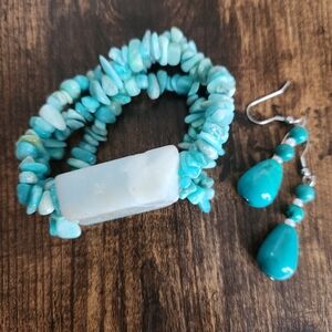 Turquoise Beaded Bracelet and Earring Set